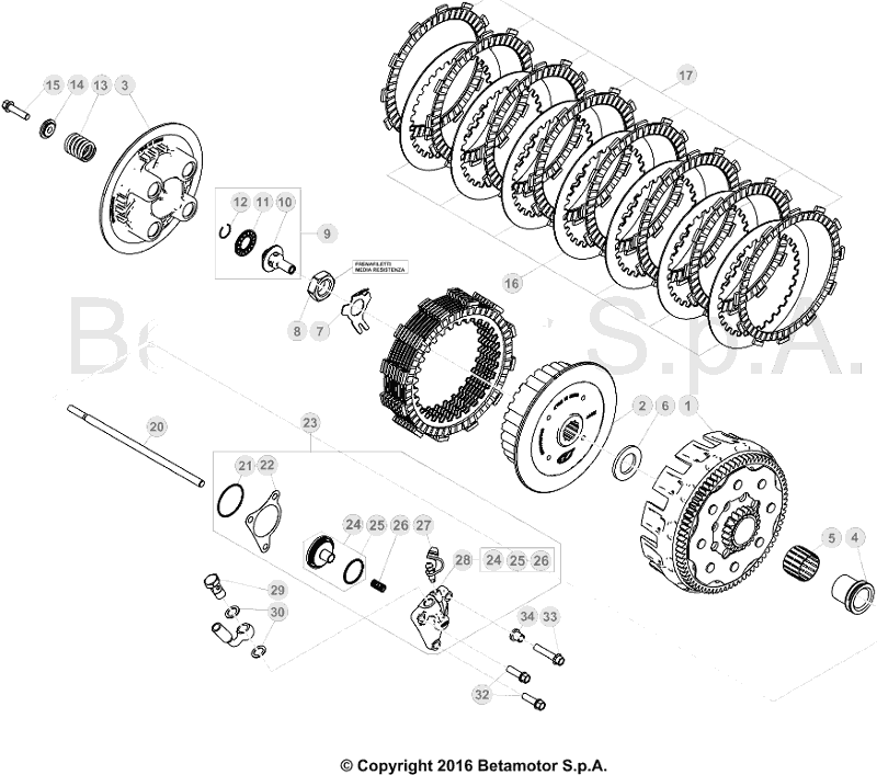 vue éclatée transmission primaire / embrayage - beta x-trainer 250 2017