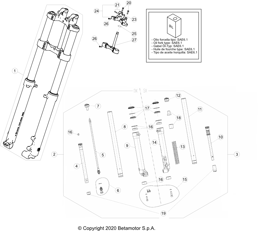 vue éclatée fourche - beta evo 80 senior 2021