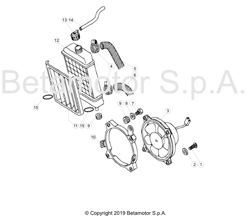 vue éclatée radiateurs, refroidissement - beta evo 80 senior 2021
