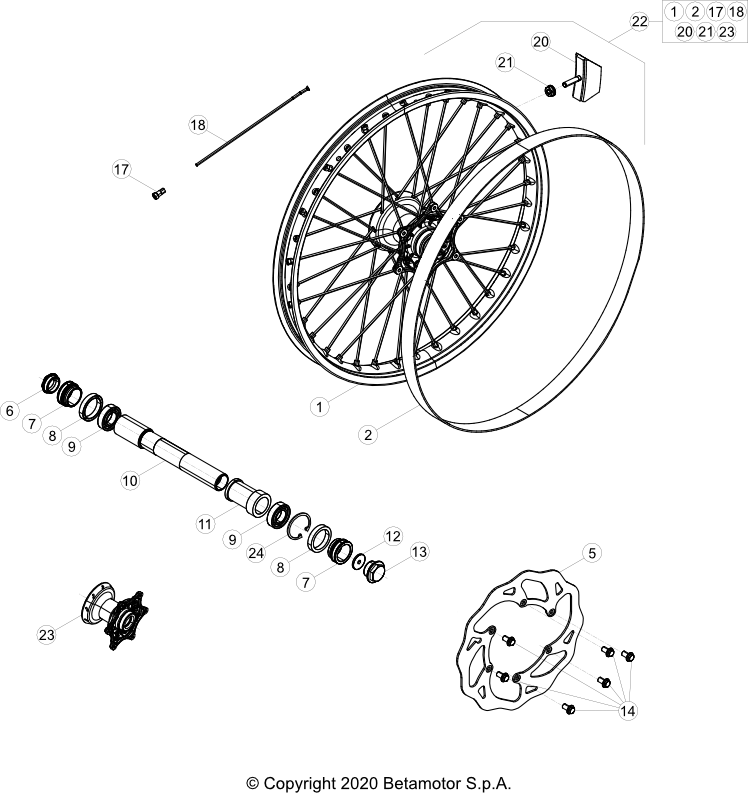 vue éclatée roue avant - beta rx 300 2021