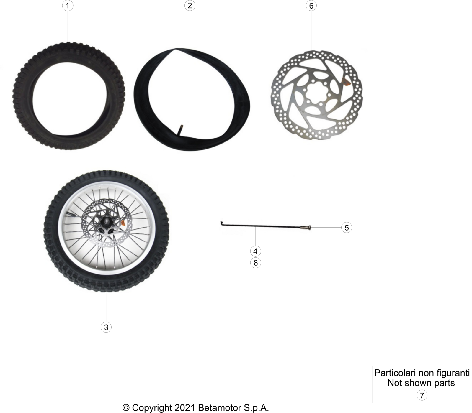 vue éclatée roue avant - beta mini trial electric 16%22 2021