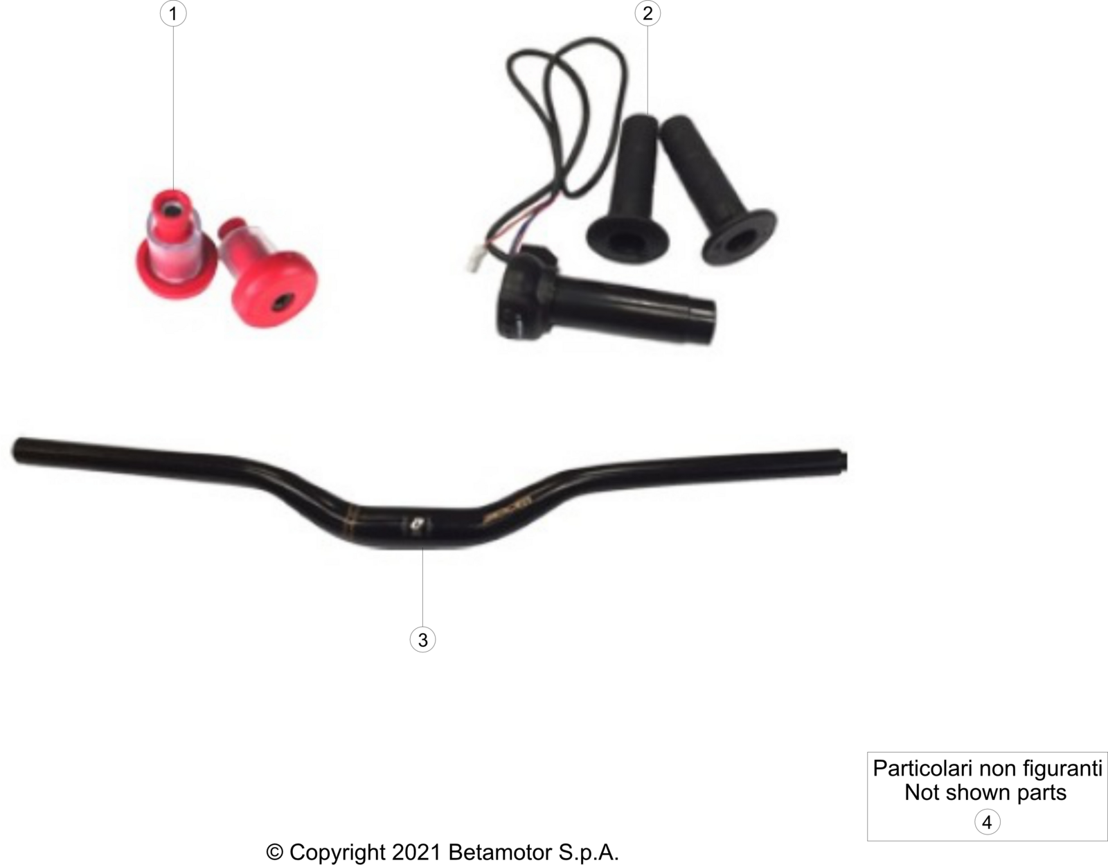 vue éclatée commandes et guidon - beta mini trial electric 16%22 2021