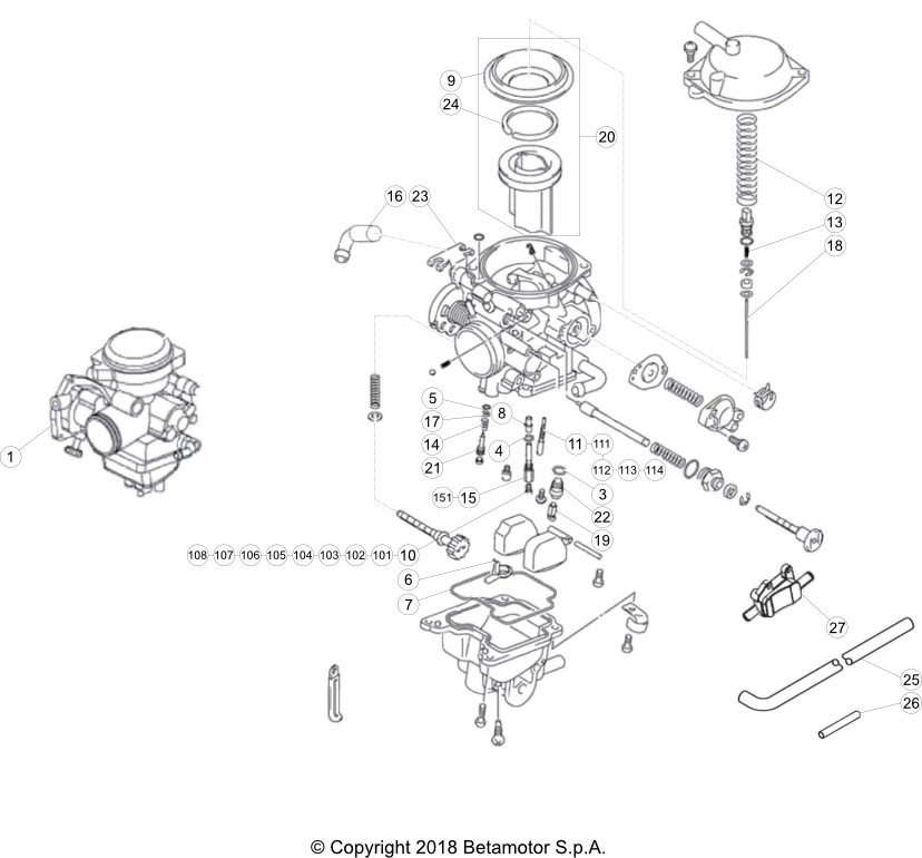 vue éclatée carburateur - beta evo 300 4t factory 2021