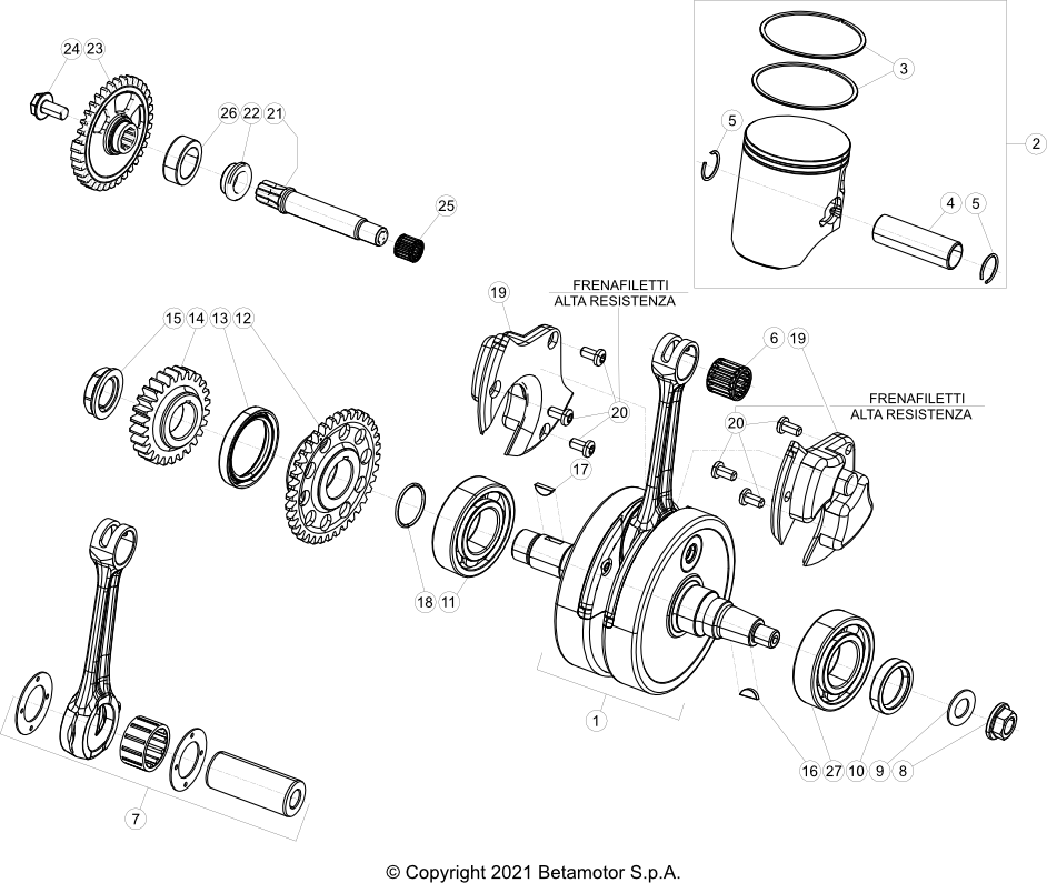 vue éclatée vilebrequin / piston / arbre d’équilibrage - beta x-trainer 250 2022
