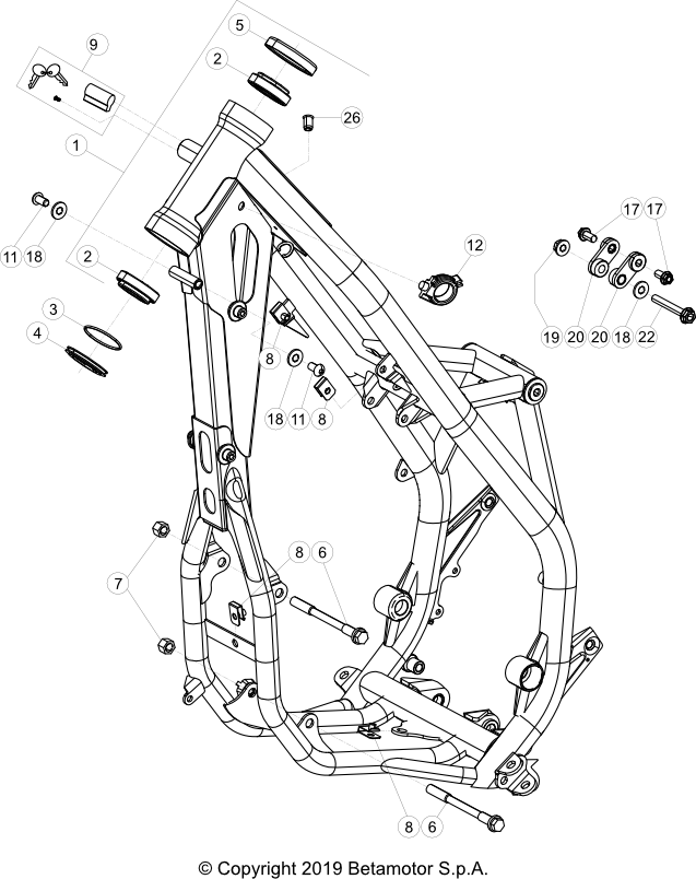vue éclatée cadre - beta x-trainer 250 2020
