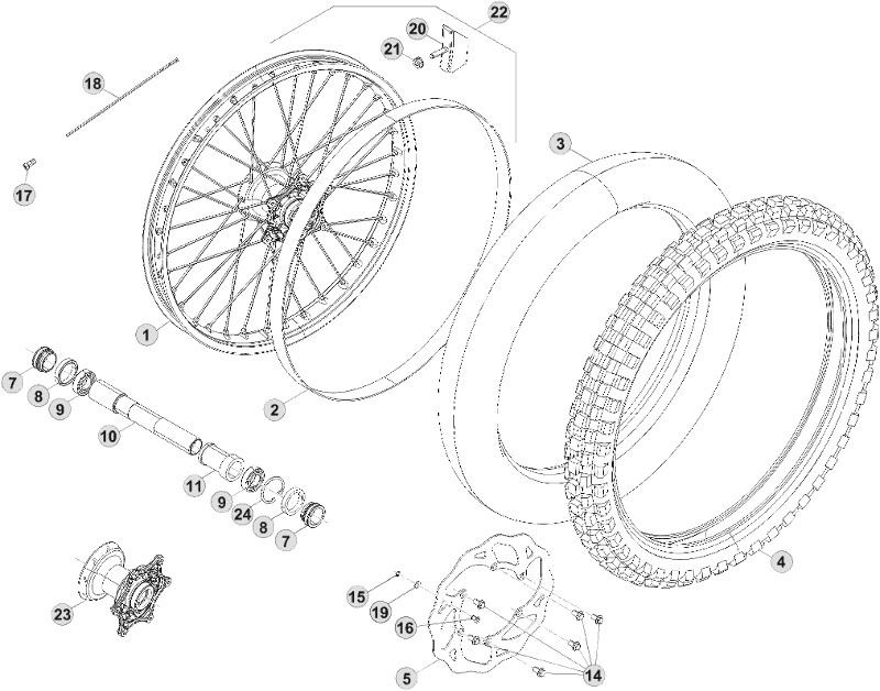 vue éclatée roue avant - beta x-trainer 300 2015