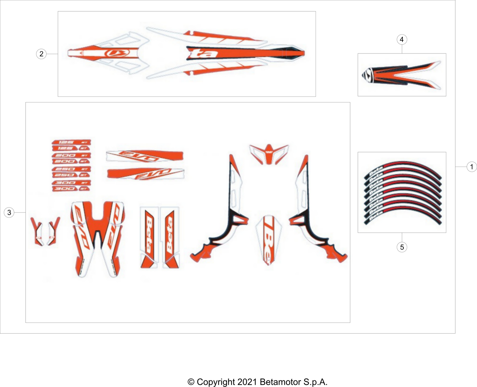 vue éclatée plastiques, réservoir et selle - beta evo 125 2t 2022