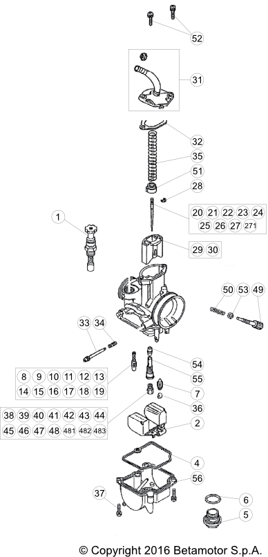 vue éclatée carburateur - beta evo 200 2t 2022
