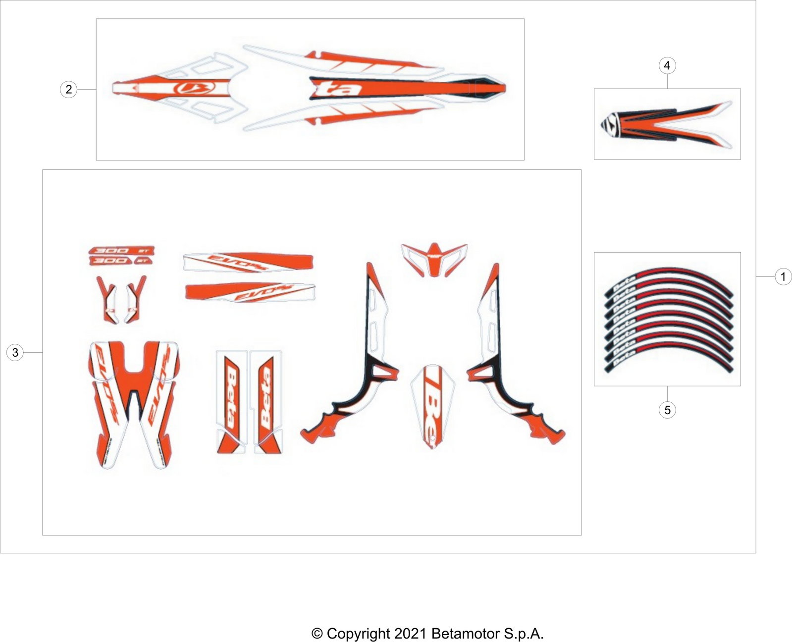 vue éclatée plastiques, réservoir et selle - beta evo 300 ss 2t 2022