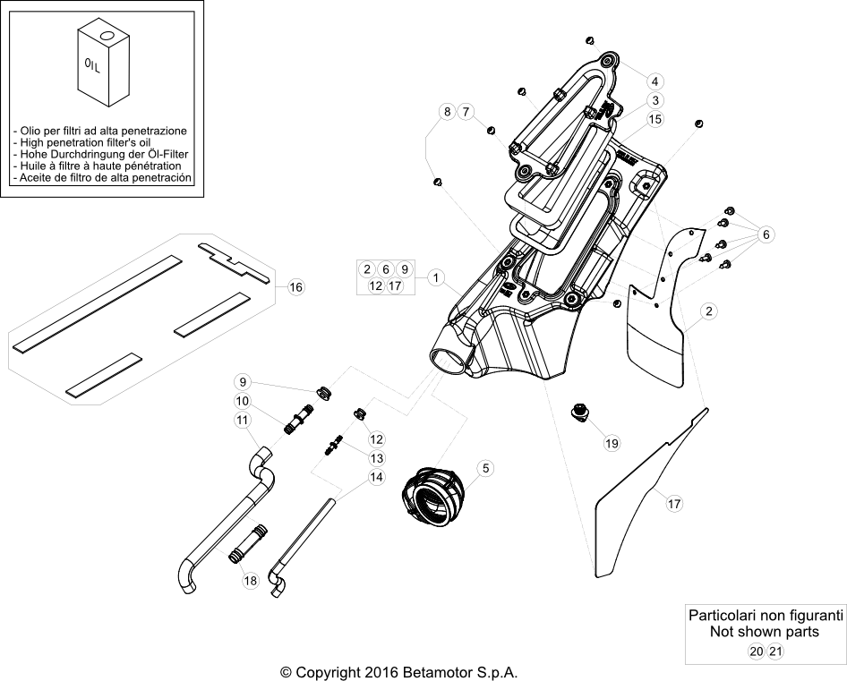 vue éclatée boitier de filtre - beta evo 300 4t 2022
