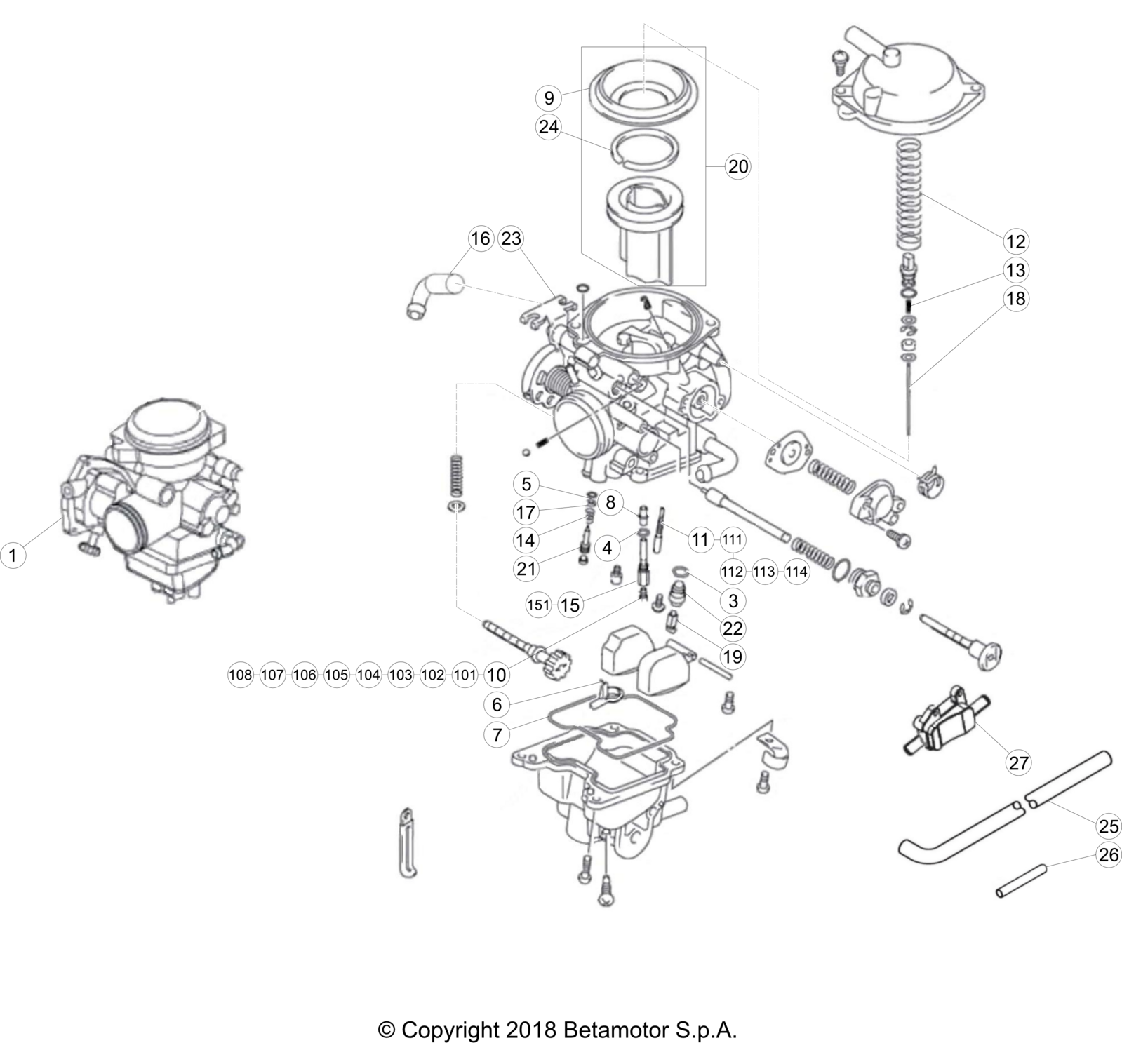 vue éclatée carburateur - beta evo 300 4t 2022