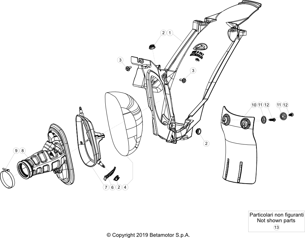 vue éclatée boitier de filtre - beta rr 125 racing 2022
