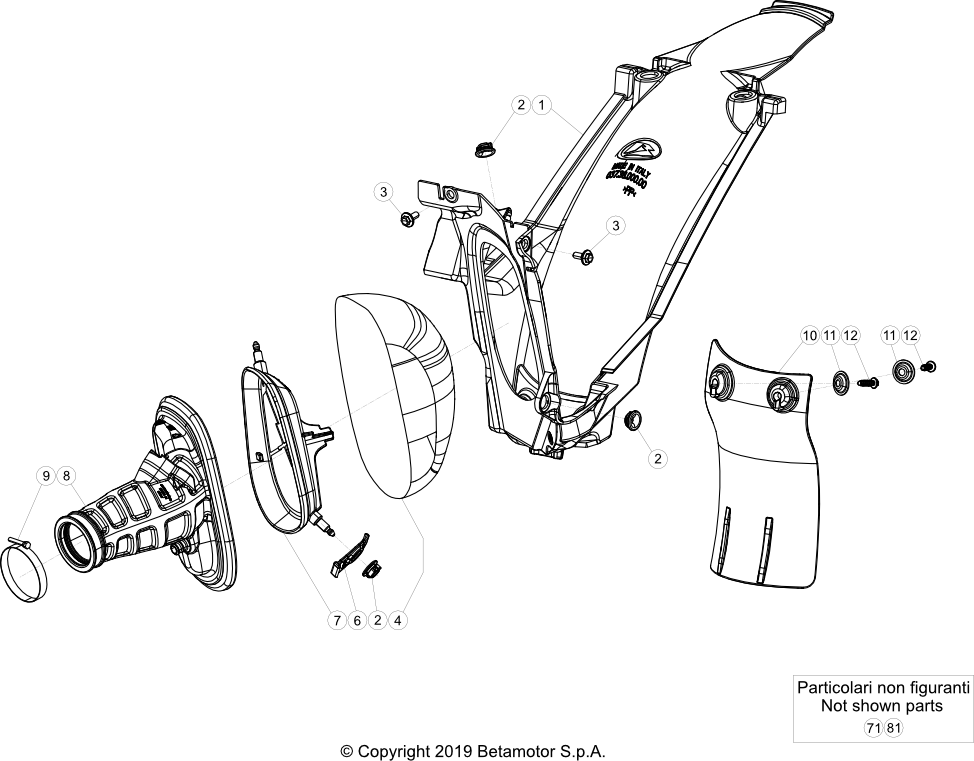 vue éclatée boitier de filtre - beta rr 200 racing 2022