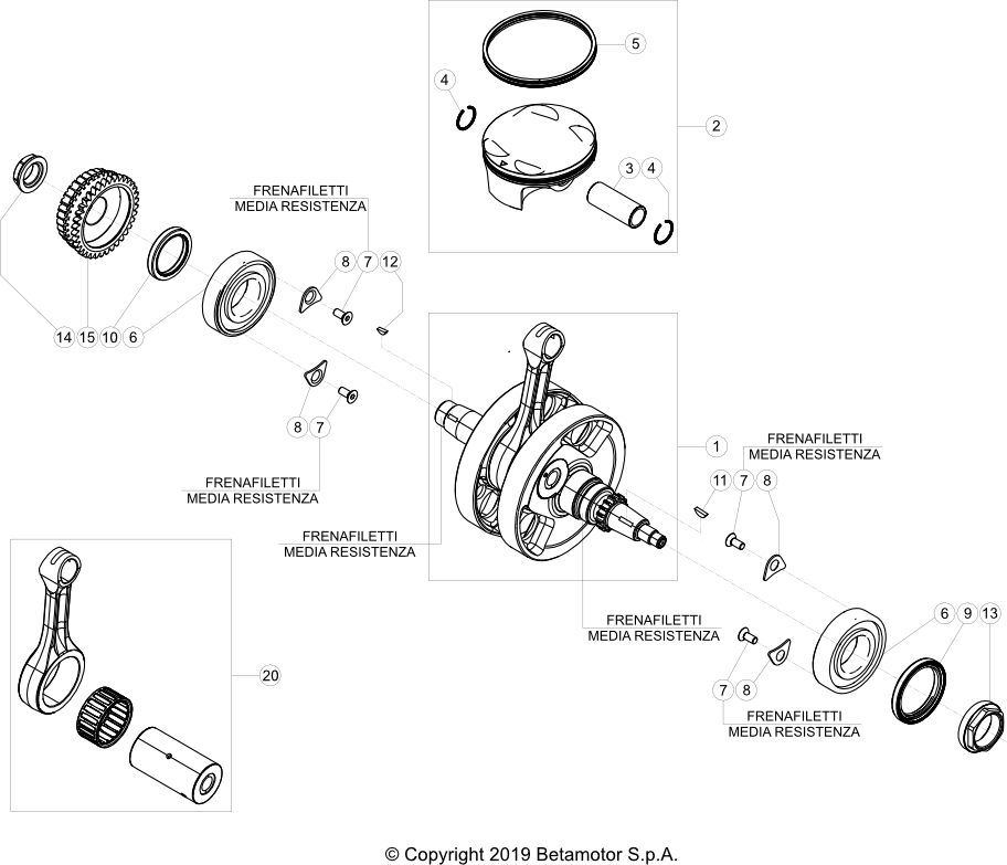 vue éclatée vilebrequin / piston / arbre d’équilibrage - beta rr 480 4t racing 2022