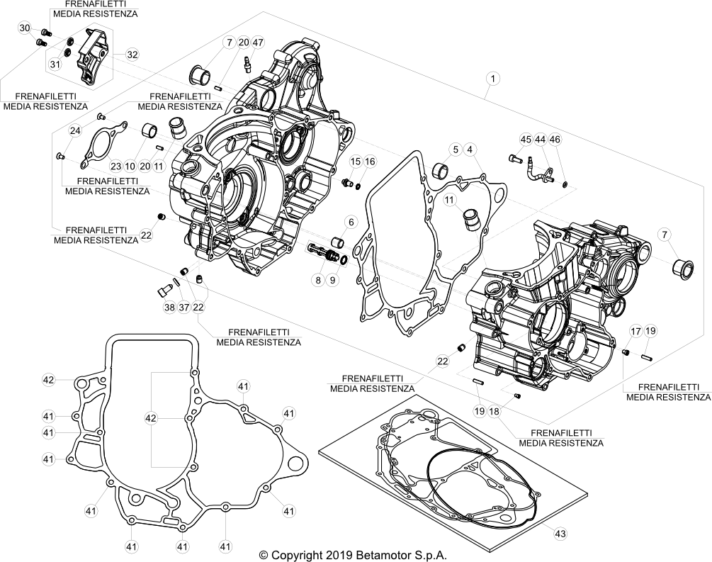 vue éclatée carter moteur - beta rr 480 4t racing 2022