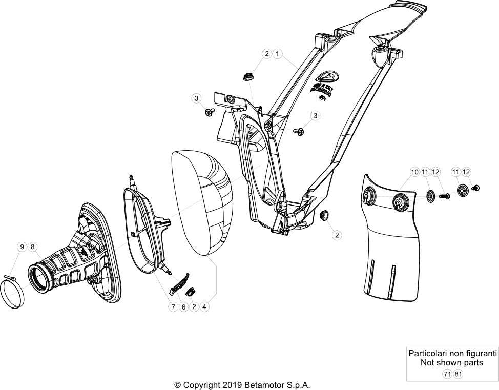 vue éclatée boitier de filtre - beta rr 480 4t racing 2022