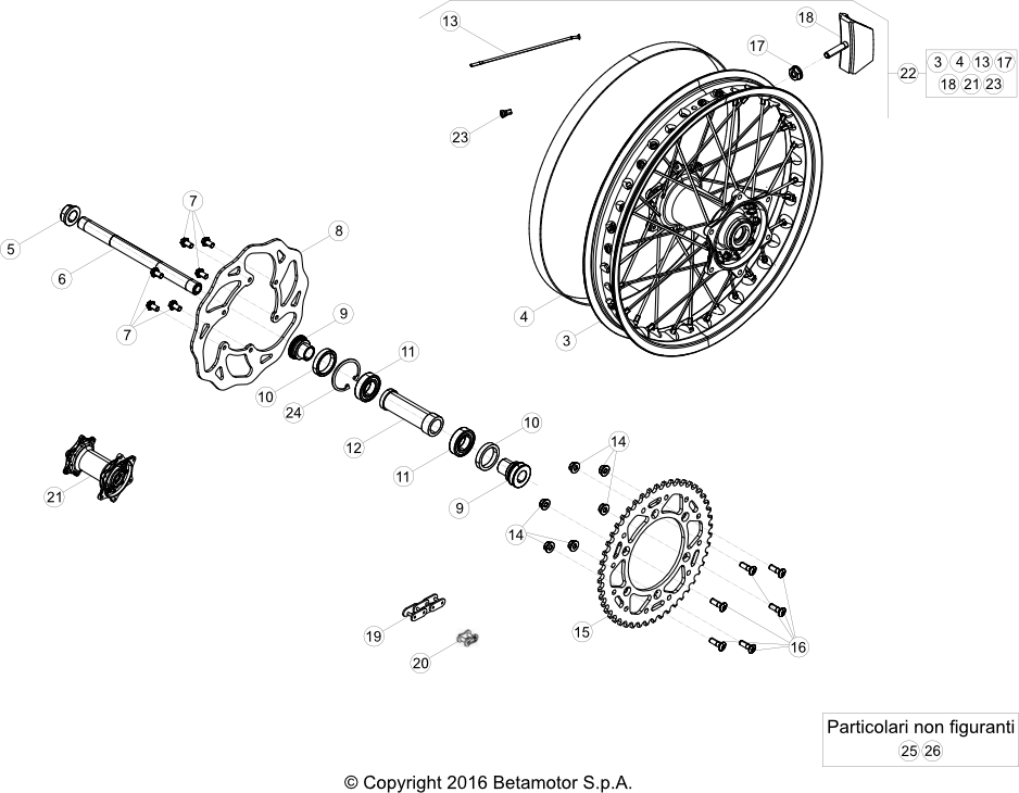 vue éclatée roue arrière - beta x-trainer 300 2020