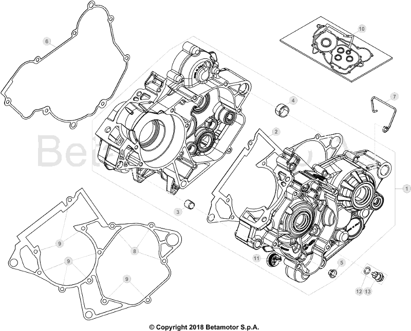vue éclatée carter moteur - beta rr 125 2018