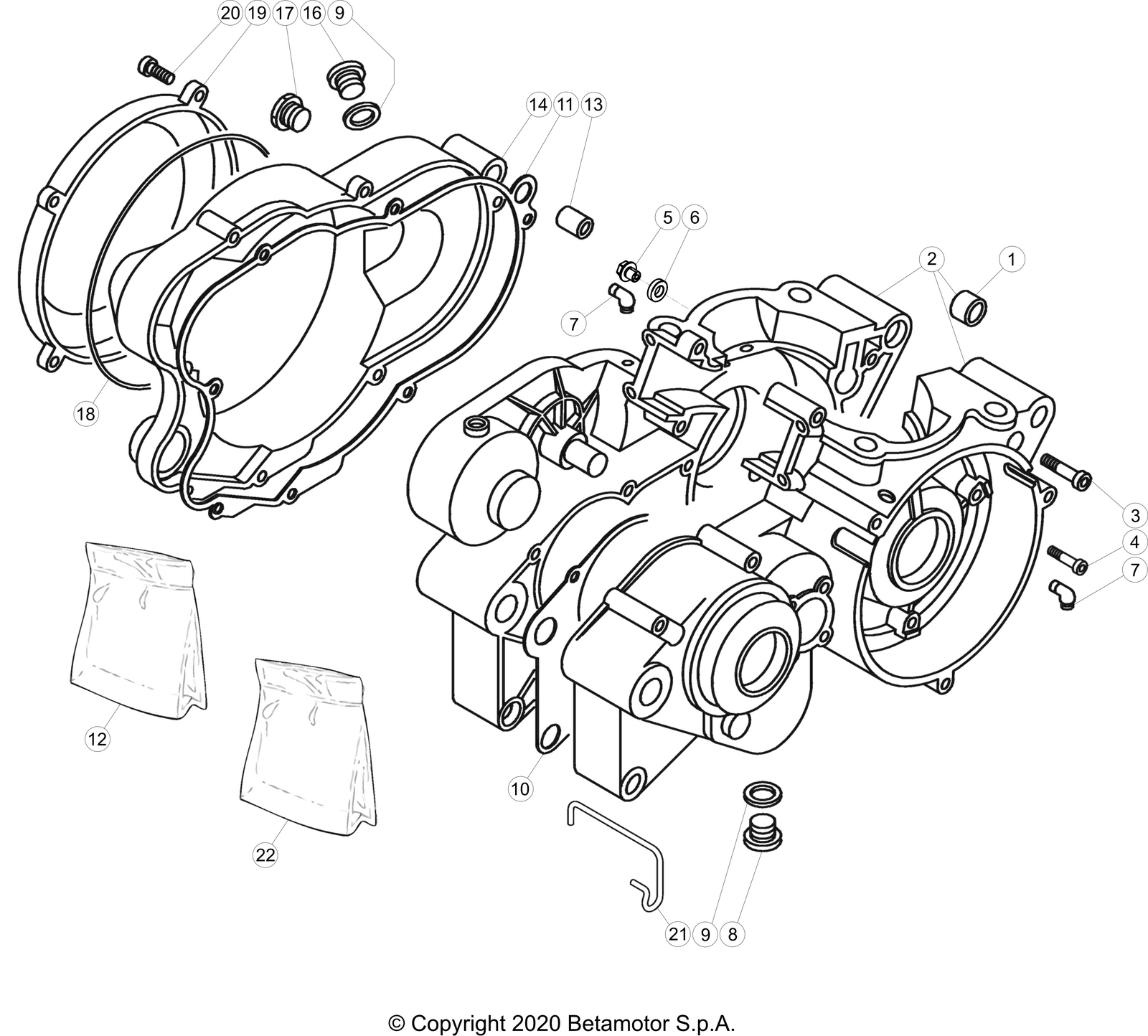 vue éclatée carter moteur - beta evo 125 2t factory 2022