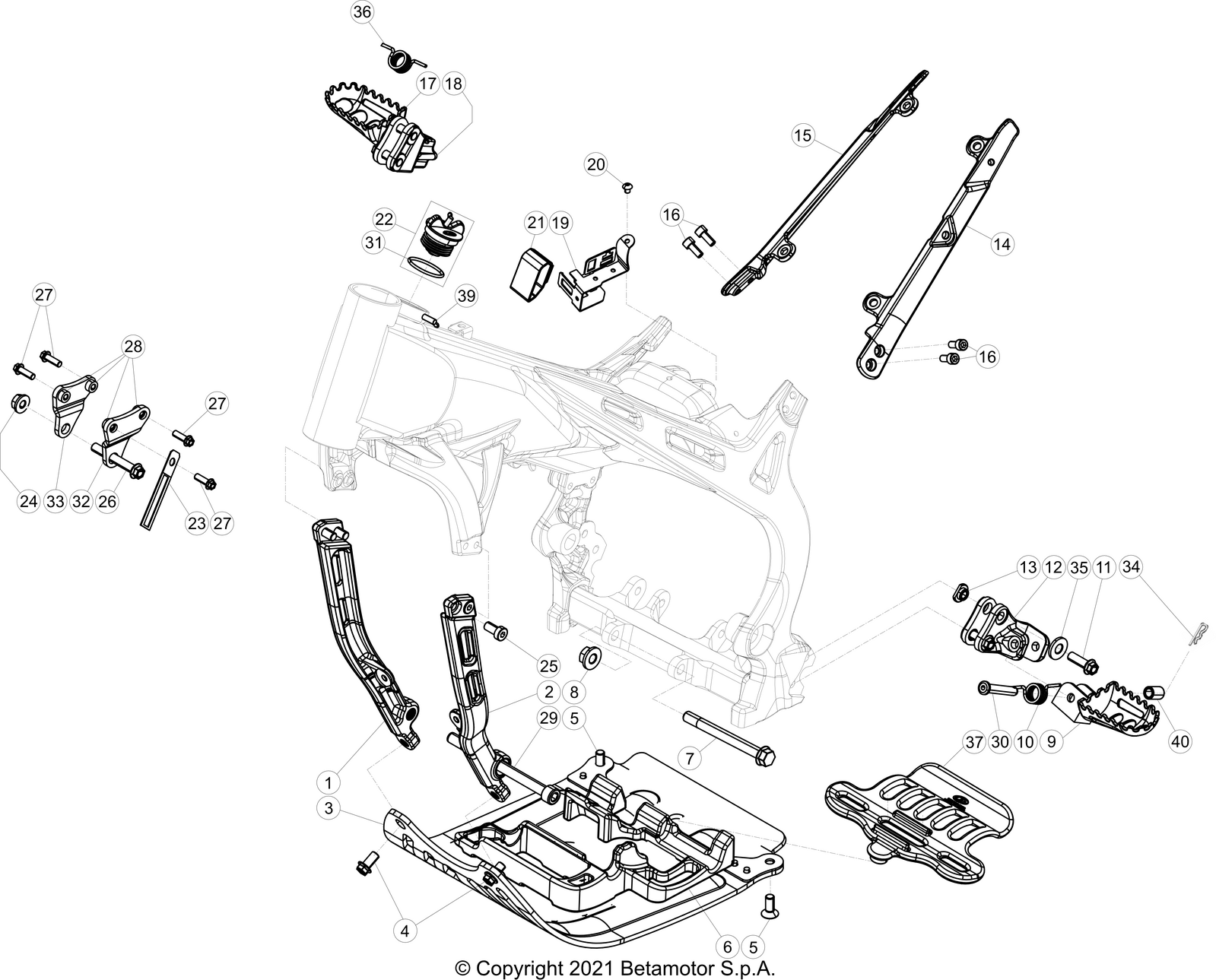 vue éclatée cadre - beta evo 200 2t factory 2022