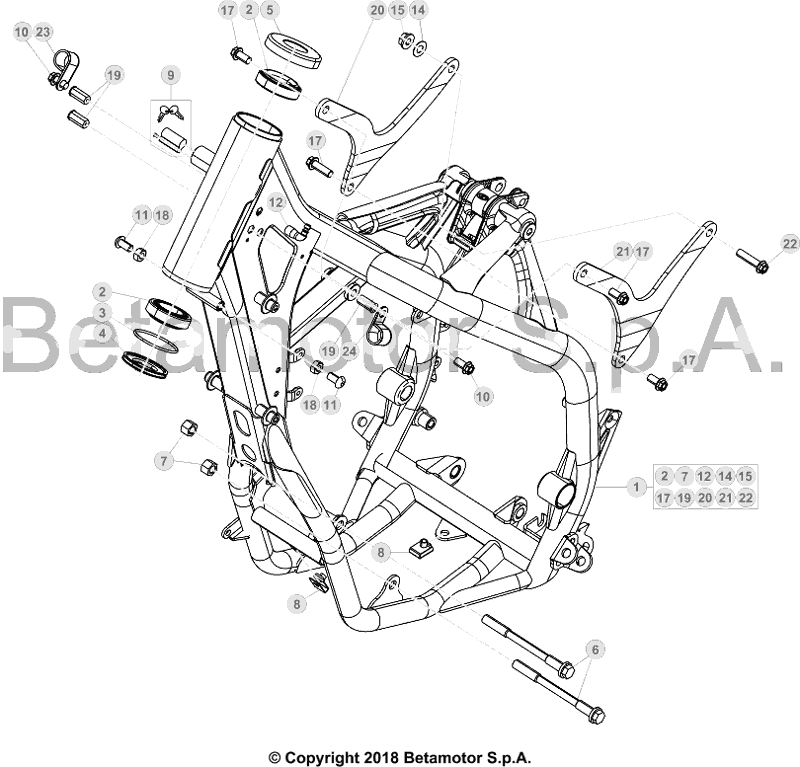 vue éclatée cadre - beta rr 125 2019