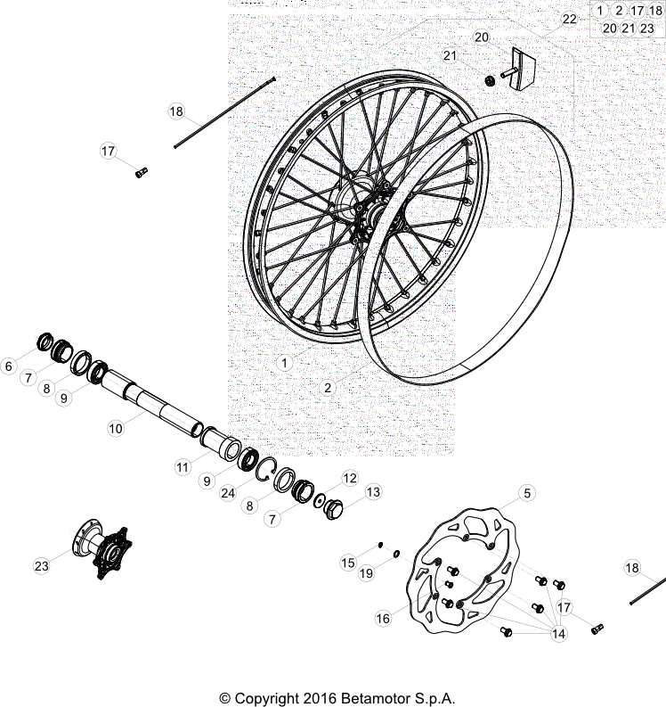 vue éclatée roue avant - beta rr 350 2023