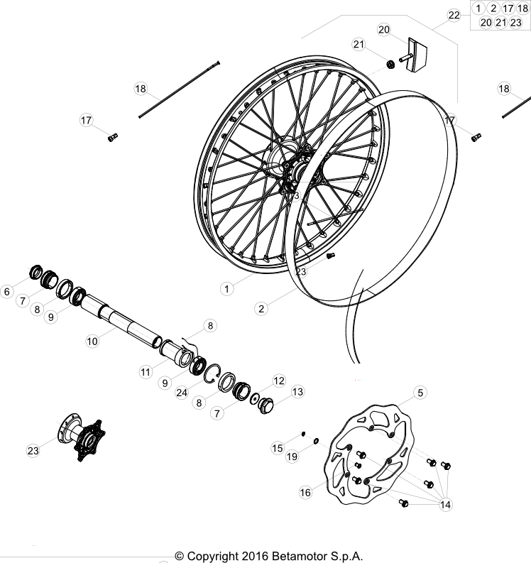 vue éclatée roue avant - beta rr 480 2023