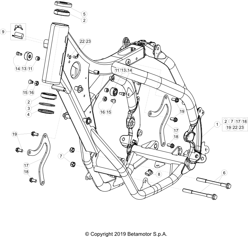 vue éclatée cadre - beta rr 125 racing 2020