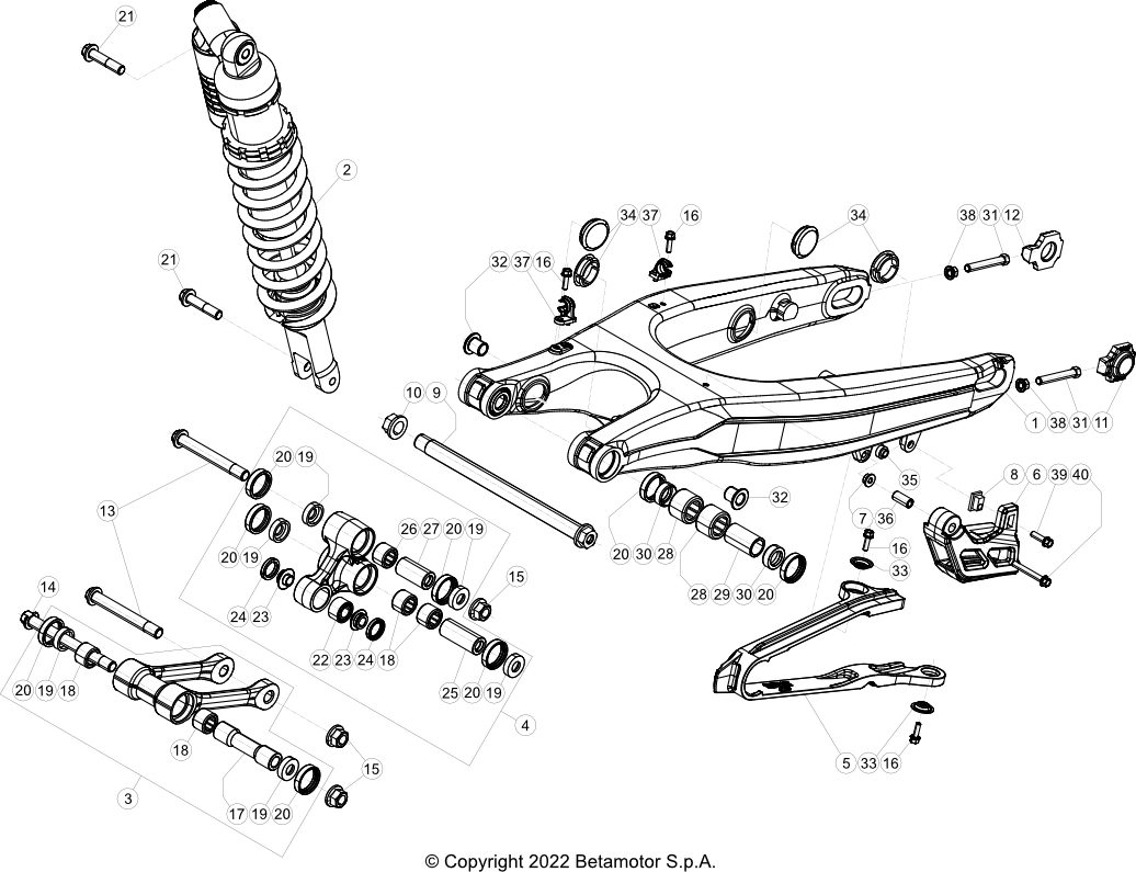 vue éclatée bras oscillant - beta rr 200 2023