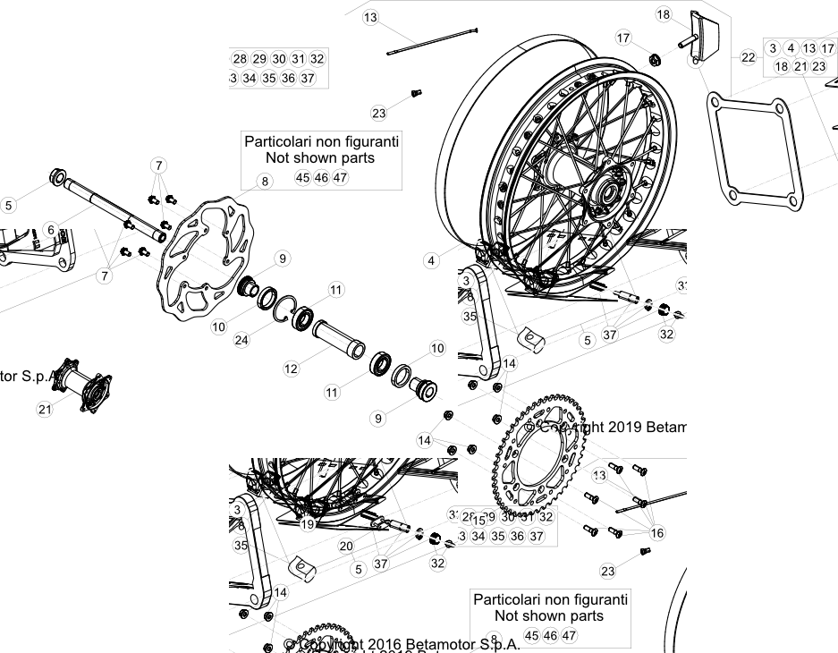 vue éclatée roue arrière - beta rr 200 2023