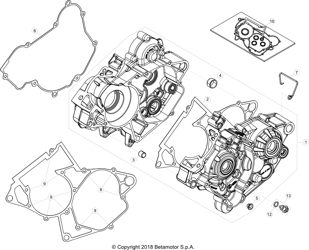 vue éclatée carter moteur - beta rr 200 racing 2023