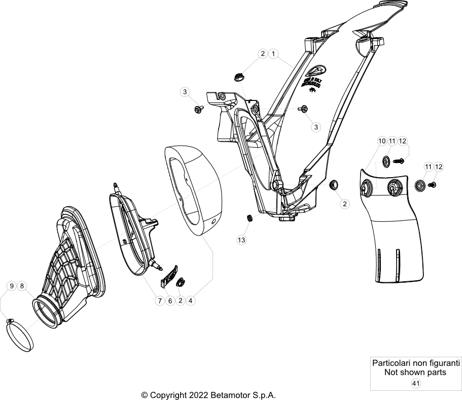 vue éclatée boitier de filtre - beta rr 250 racing 2023