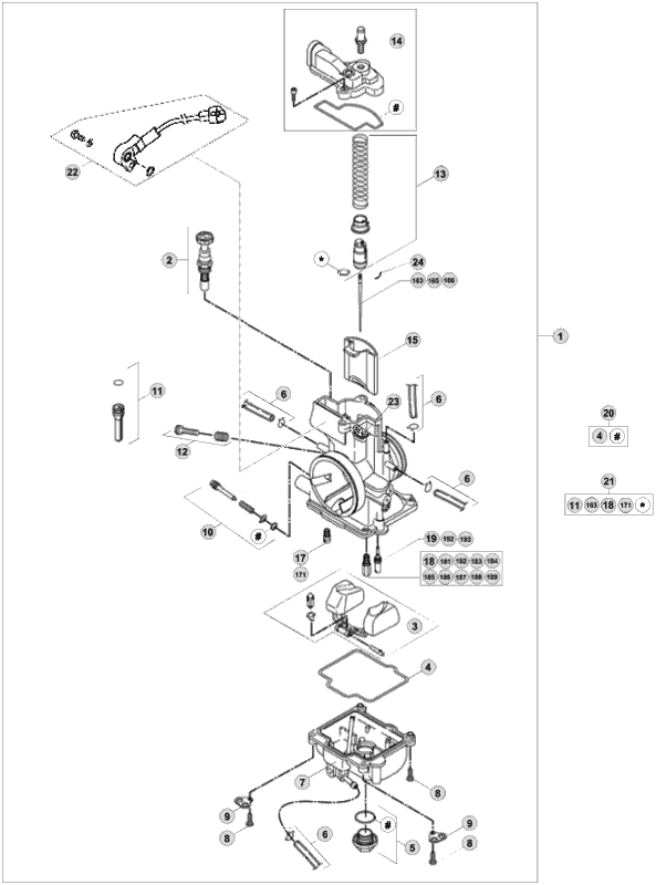vue éclatée carburateur - beta rr 250 2016
