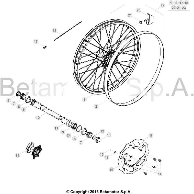 vue éclatée roue avant - beta rr 250 2017