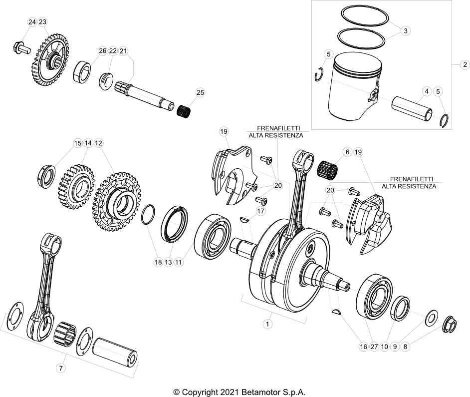 vue éclatée vilebrequin / piston / arbre d’équilibrage - beta x-trainer 250 2024
