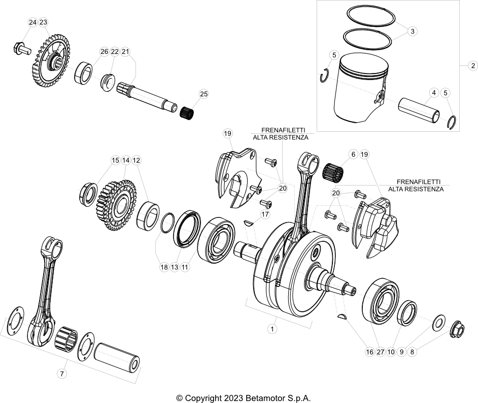vue éclatée vilebrequin / piston / arbre d’équilibrage - beta x-trainer 300 2024
