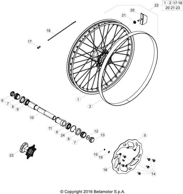 vue éclatée roue avant - beta rr 350 2024