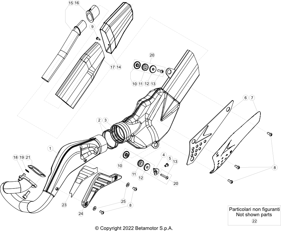 vue éclatée echappement - beta evo 125 2t factory 2023