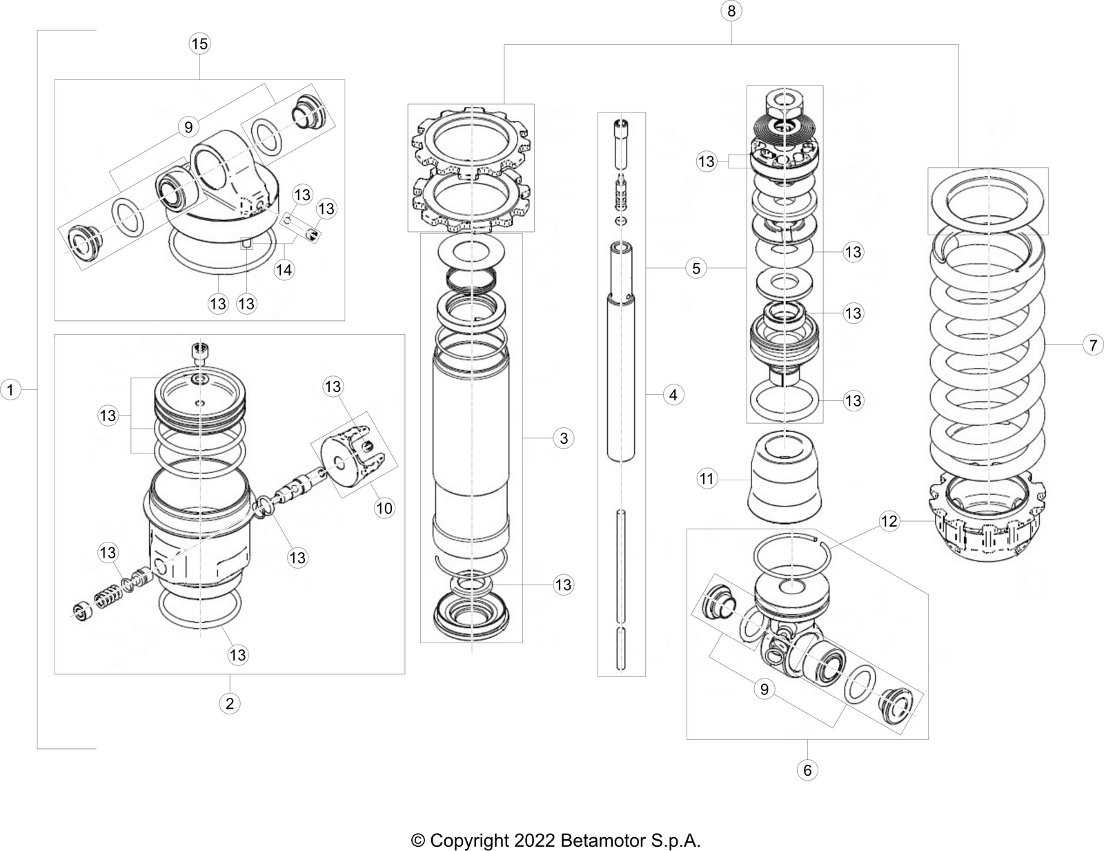 vue éclatée bras oscillant - beta evo 300 2t factory 2023