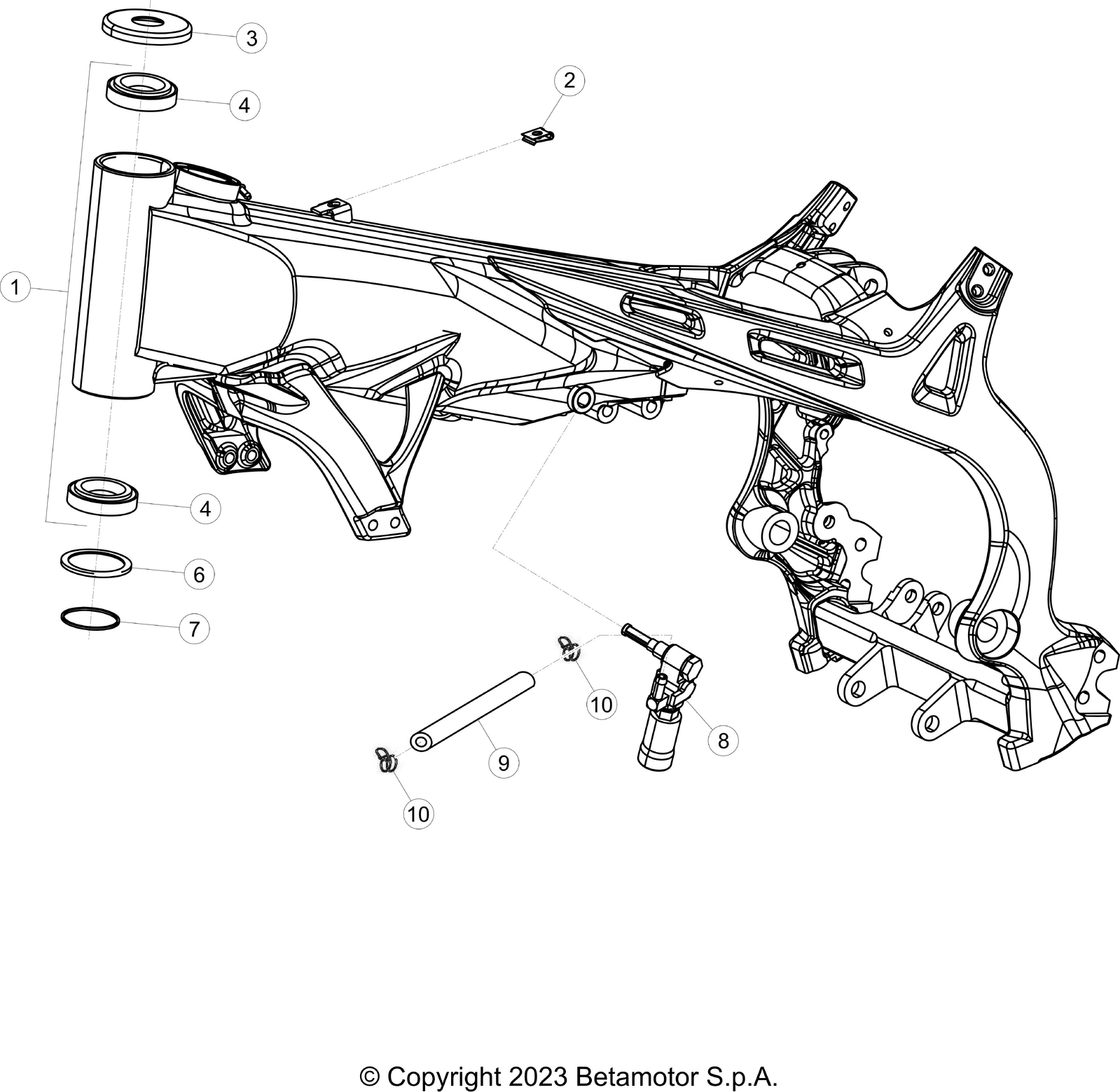 vue éclatée cadre - beta evo 300 4t factory 2023