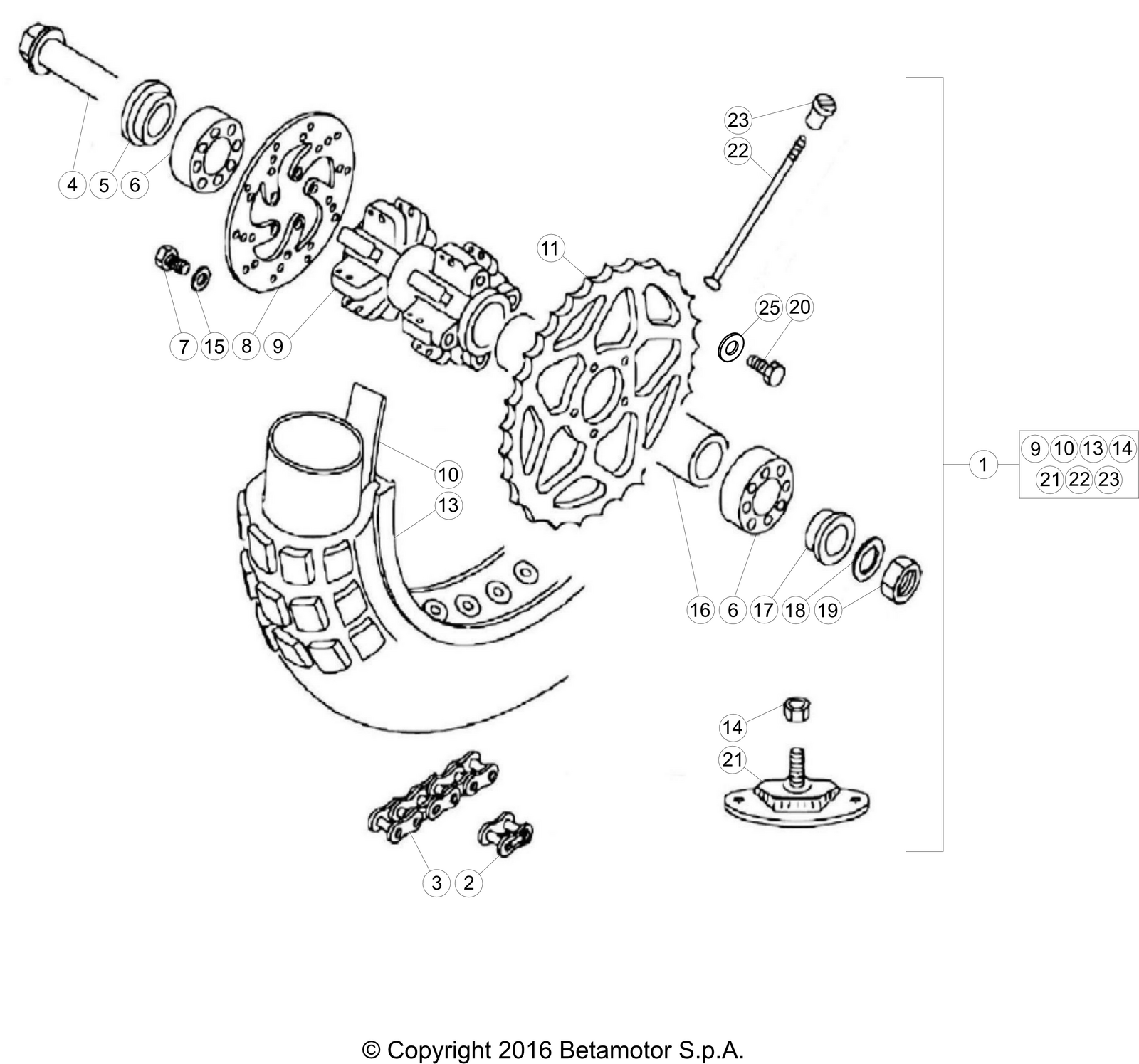 vue éclatée roue arrière - beta evo 80 junior 2022