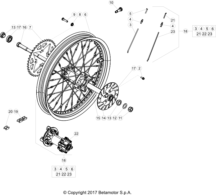 vue éclatée roue arrière - beta evo 125 2t 2024