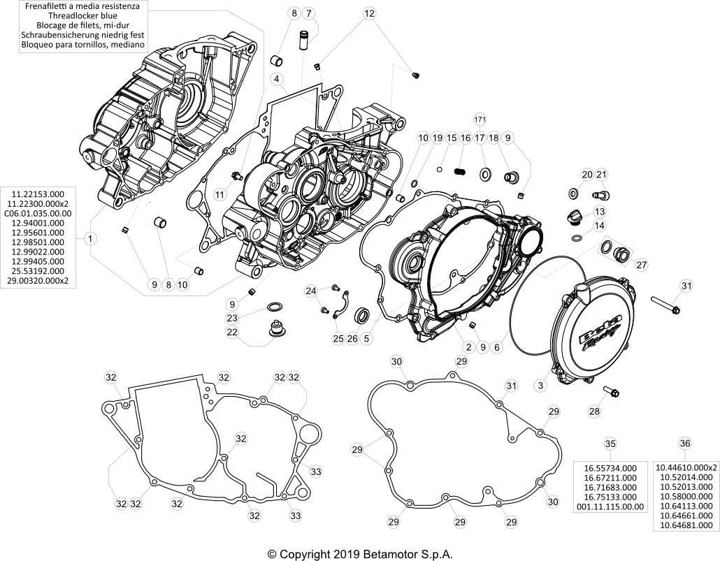 vue éclatée carter moteur - beta evo 300 4t 2024
