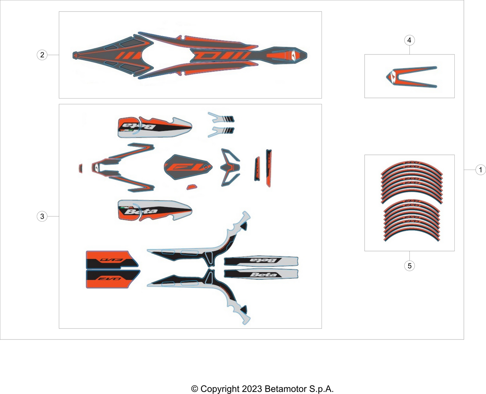 vue éclatée plastiques, réservoir et selle - beta evo 300 4t 2024