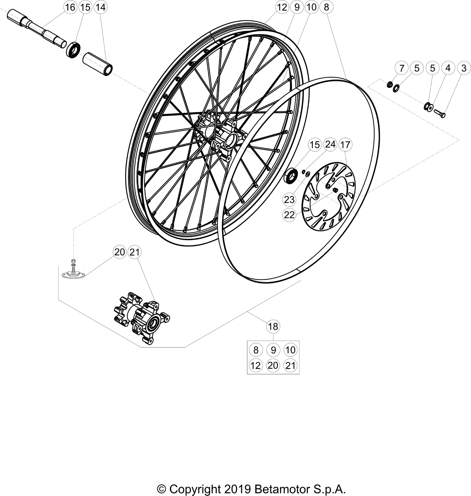 vue éclatée roue avant - beta evo 300 4t 2024