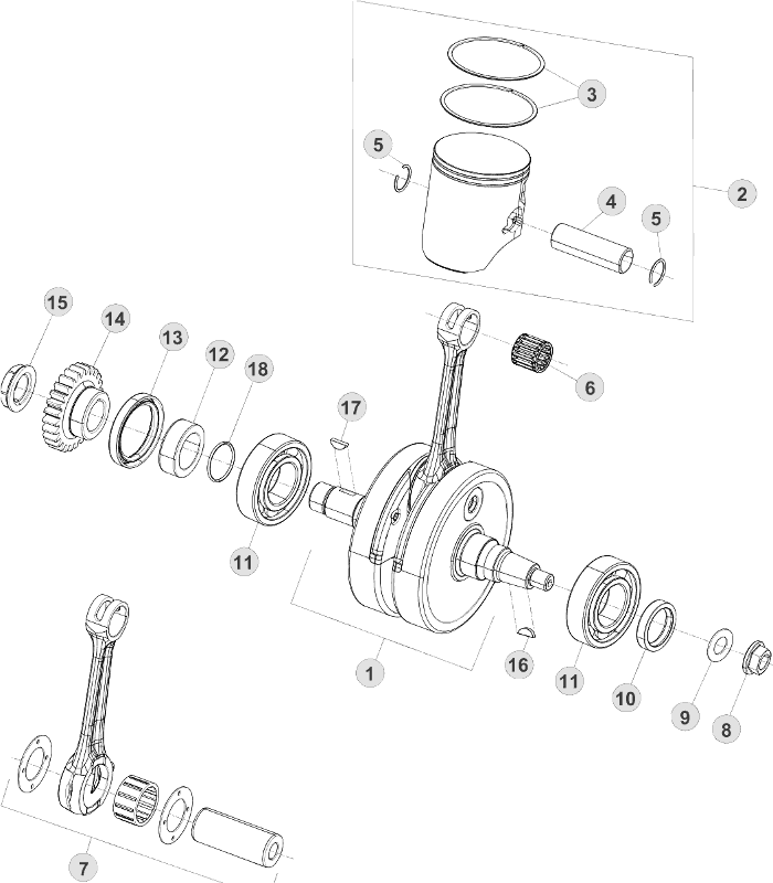 vue éclatée vilebrequin / piston / arbre d’équilibrage - beta rr 300 racing 2013
