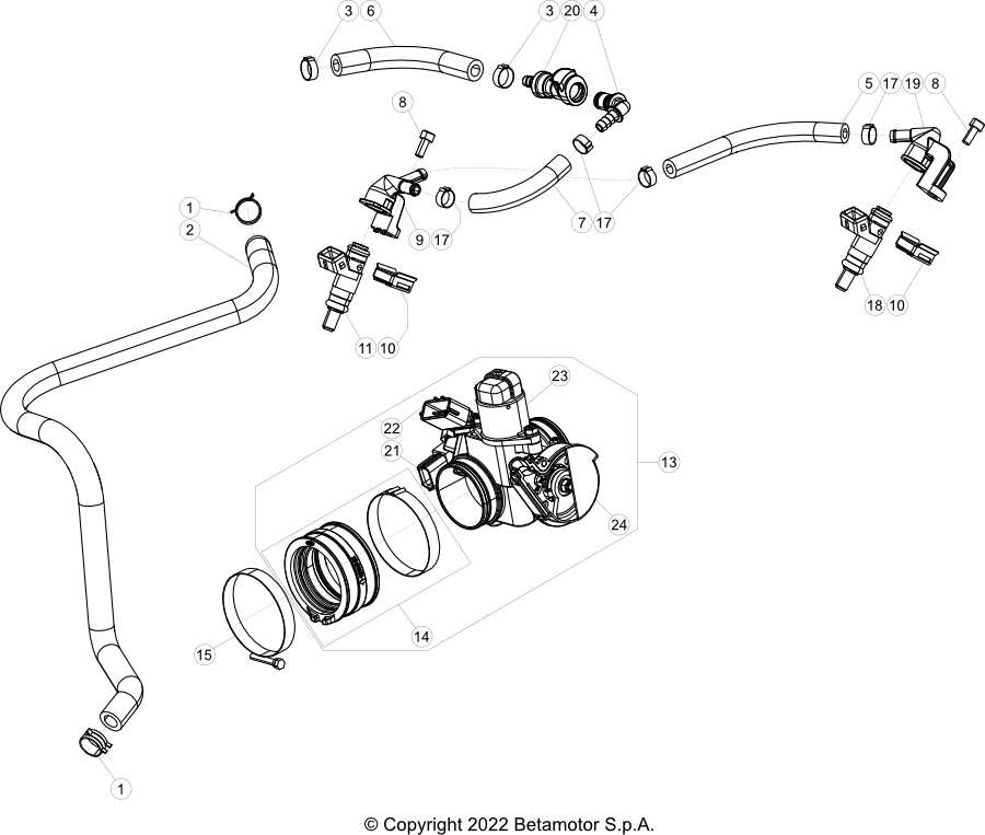 vue éclatée injection - beta rr 350 4t racing 2024