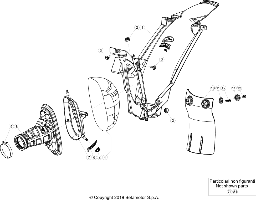 vue éclatée boitier de filtre - beta rr 350 4t racing 2024