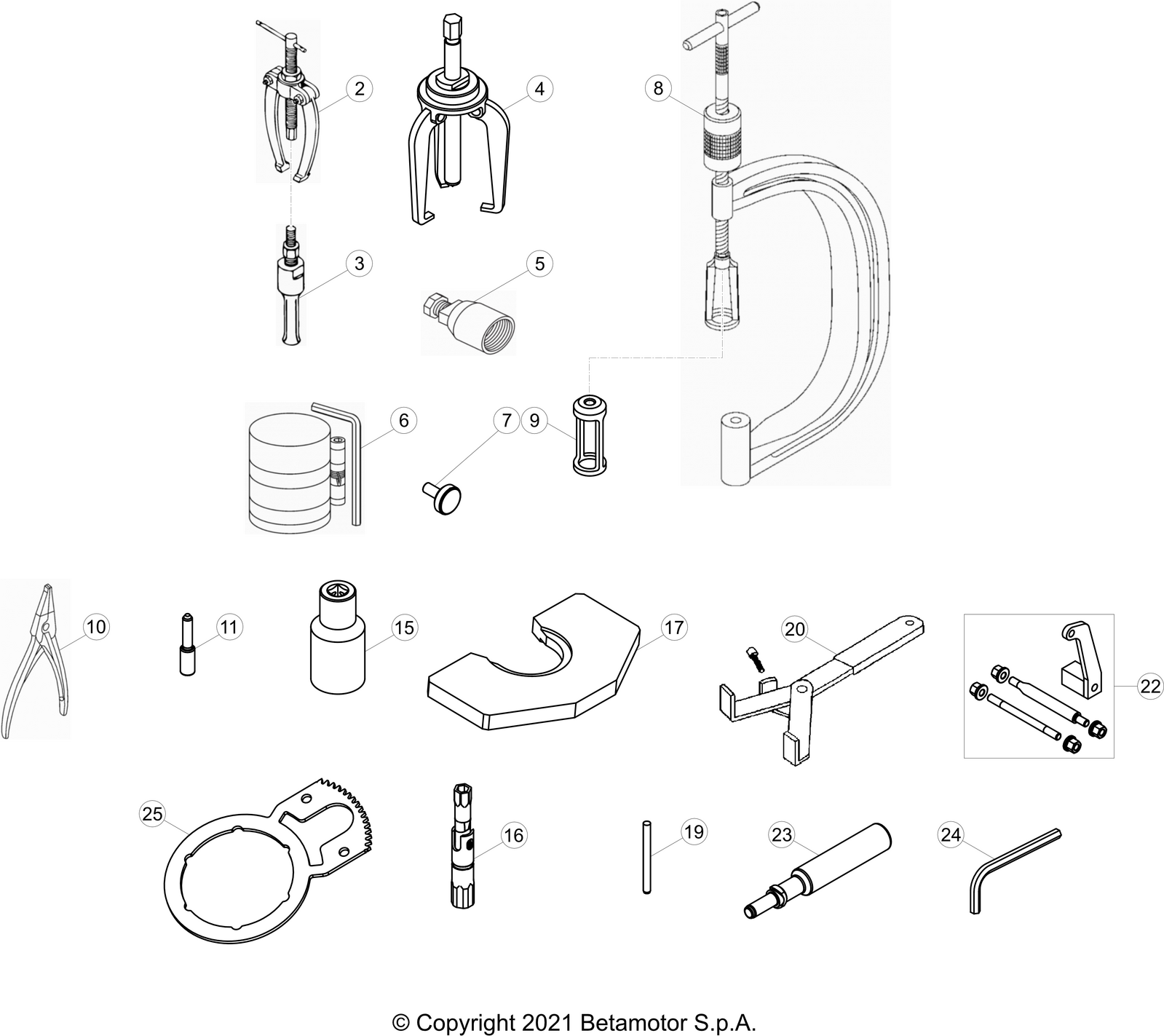vue éclatée trousse à outils - beta rr 350 4t racing 2024