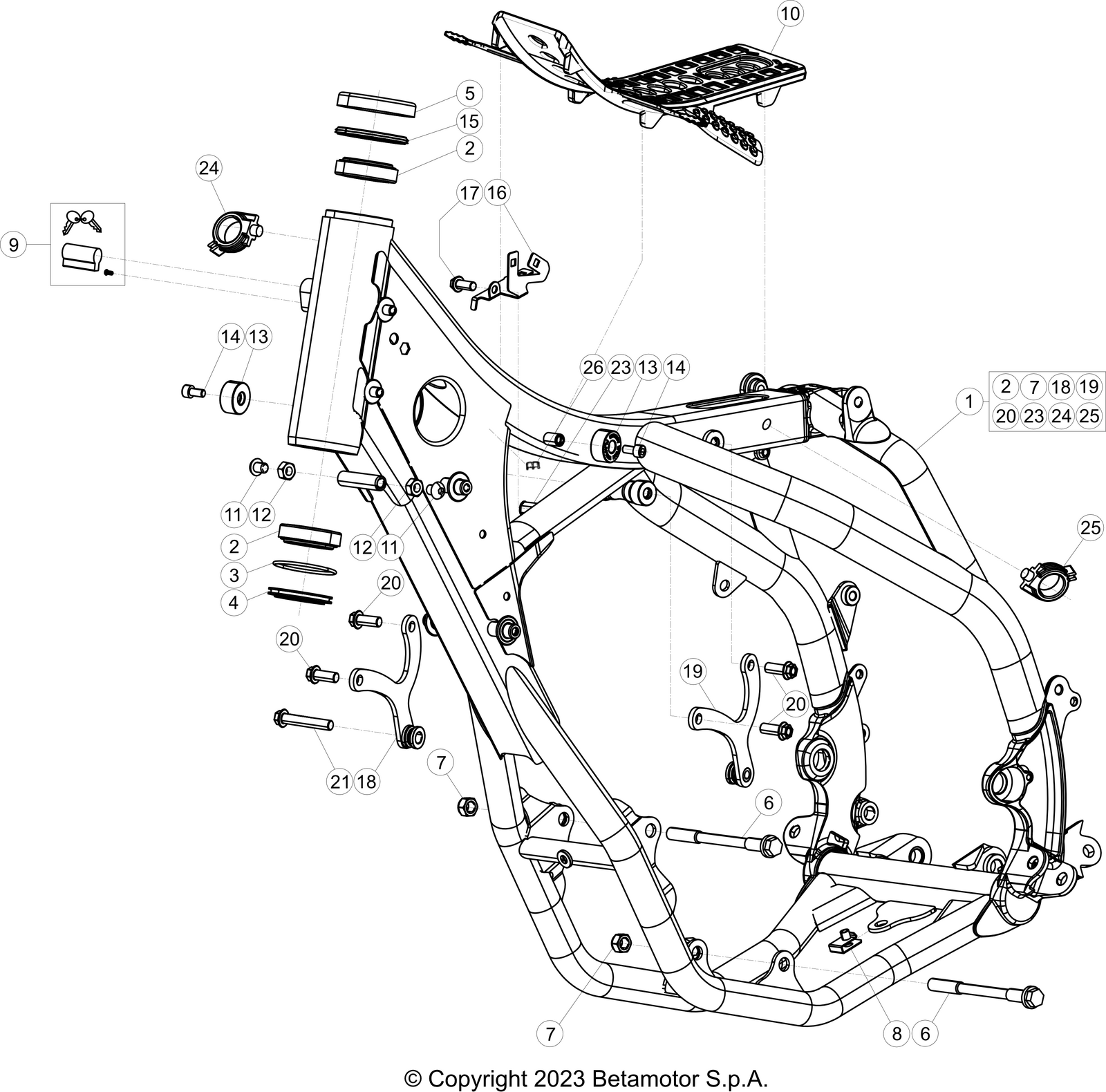 vue éclatée cadre - beta rr 390 4t racing 2024